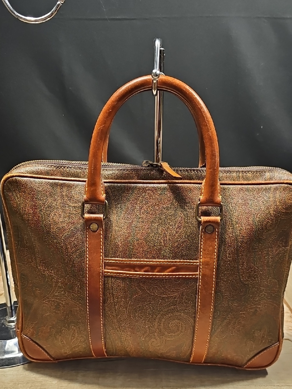 Etro  Brown Paisley Leather Briefcase - Classic Travel Bag